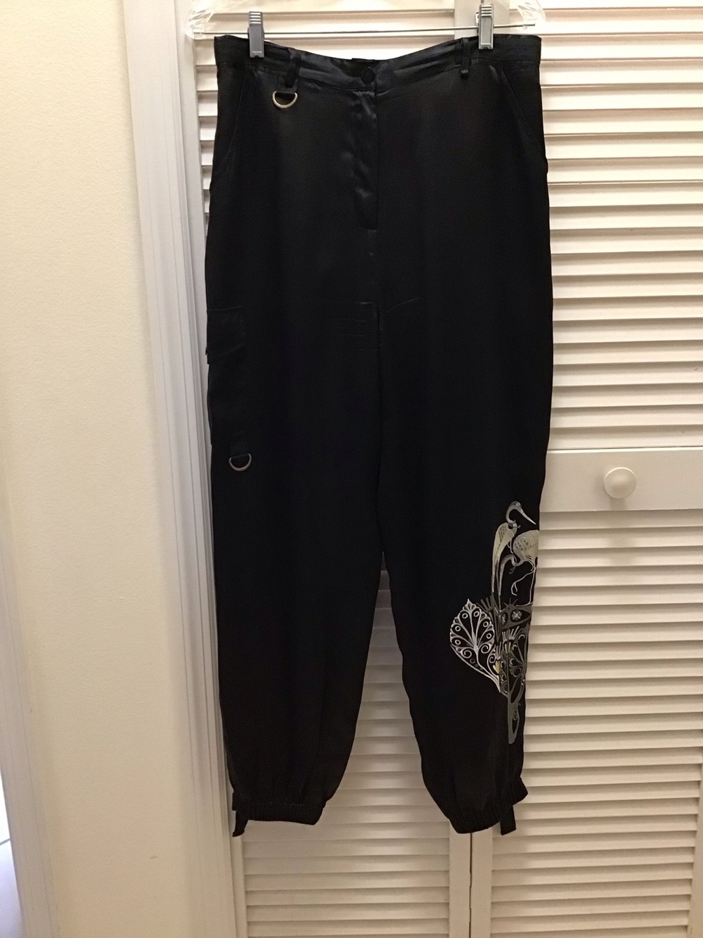 Silk Black Pants with Embroidered Detail